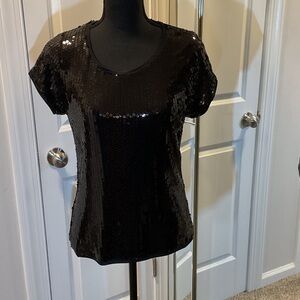 MICHAEL Michael Kors Black Sequin Short Sleeve Top